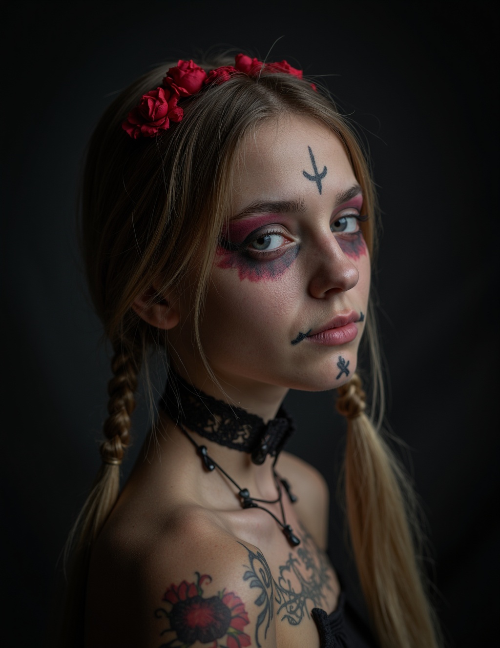21 year old girl with pale skin,  face tattoos,  tattoos on Tensor.Art