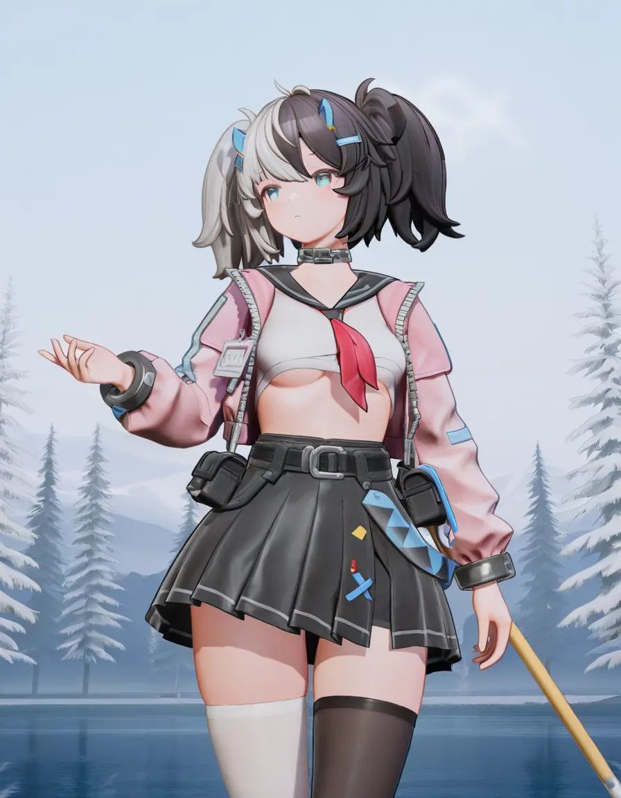 1girl/(eatchel,  two-tone hair,  thighhighs on Tensor.Art