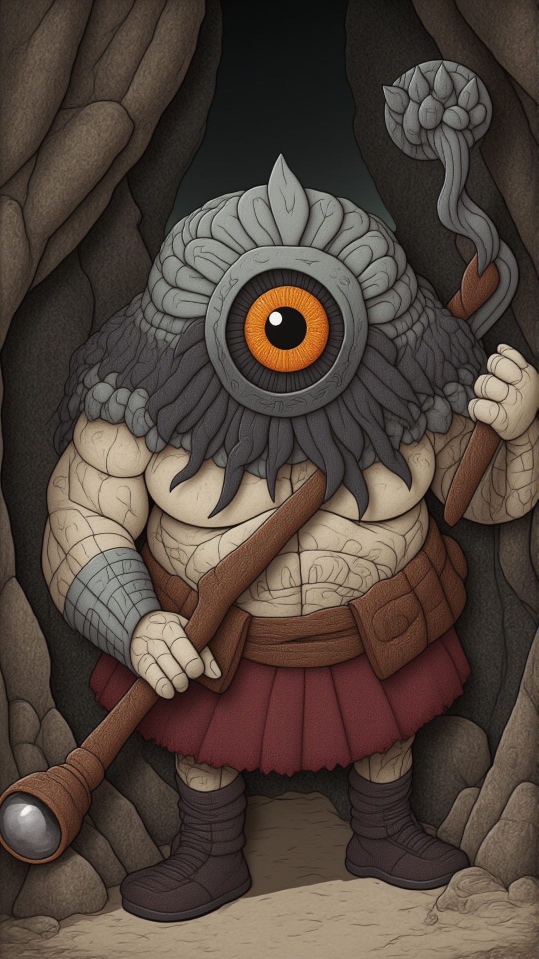 kawaii style The Cyclops,  the one-eyed giant. A massive,  lumbering figure with a single eye in the center of its forehea...