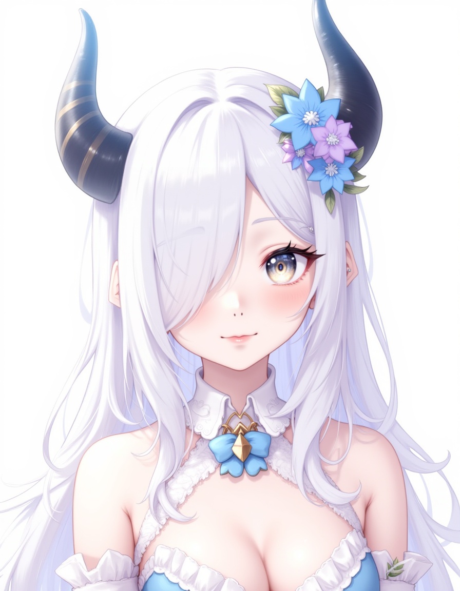 1girl,  black horns,  blue horns on Tensor.Art
