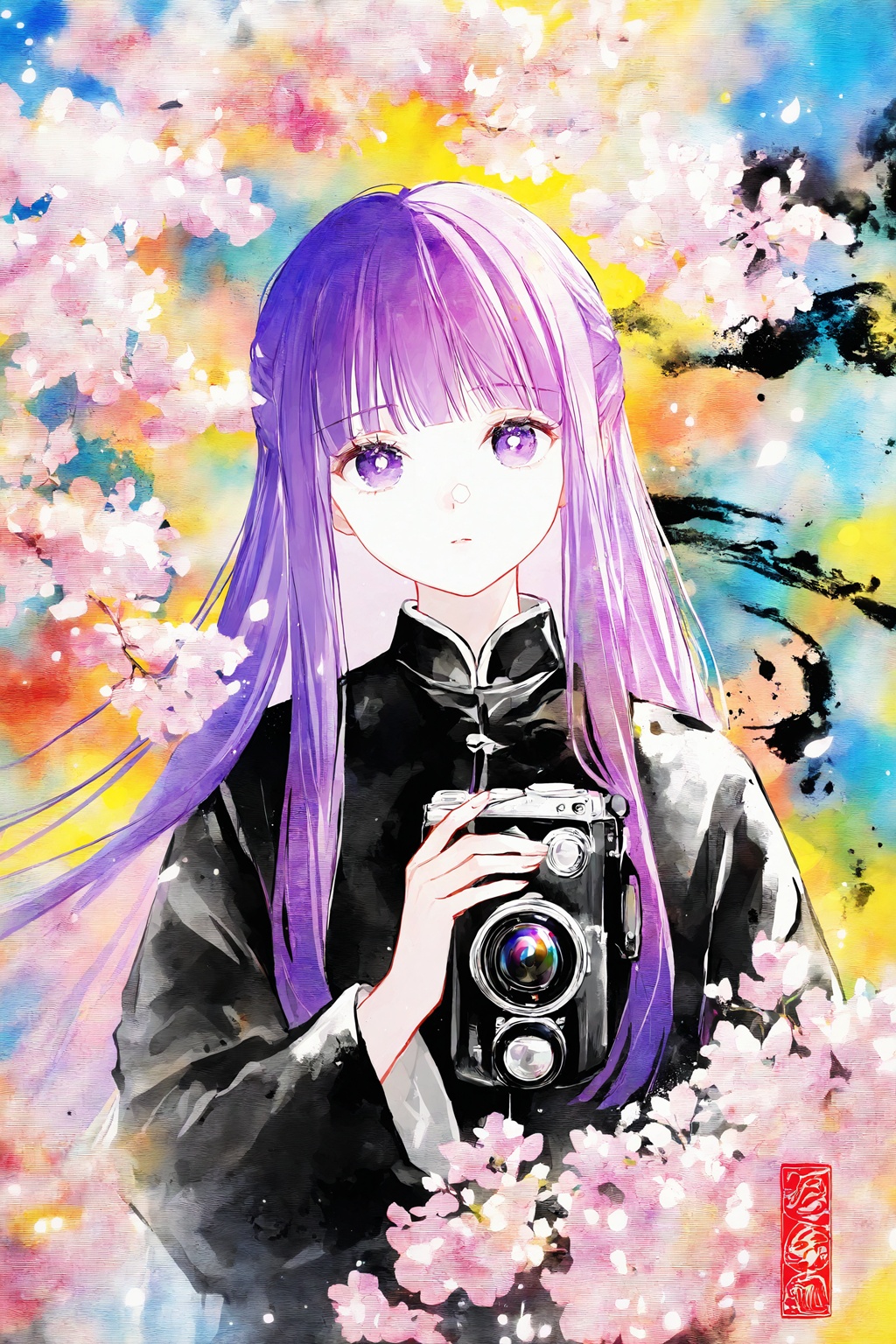 fern_(sousou_no_frieren),  purple hair,  purple eyes on Tensor.Art