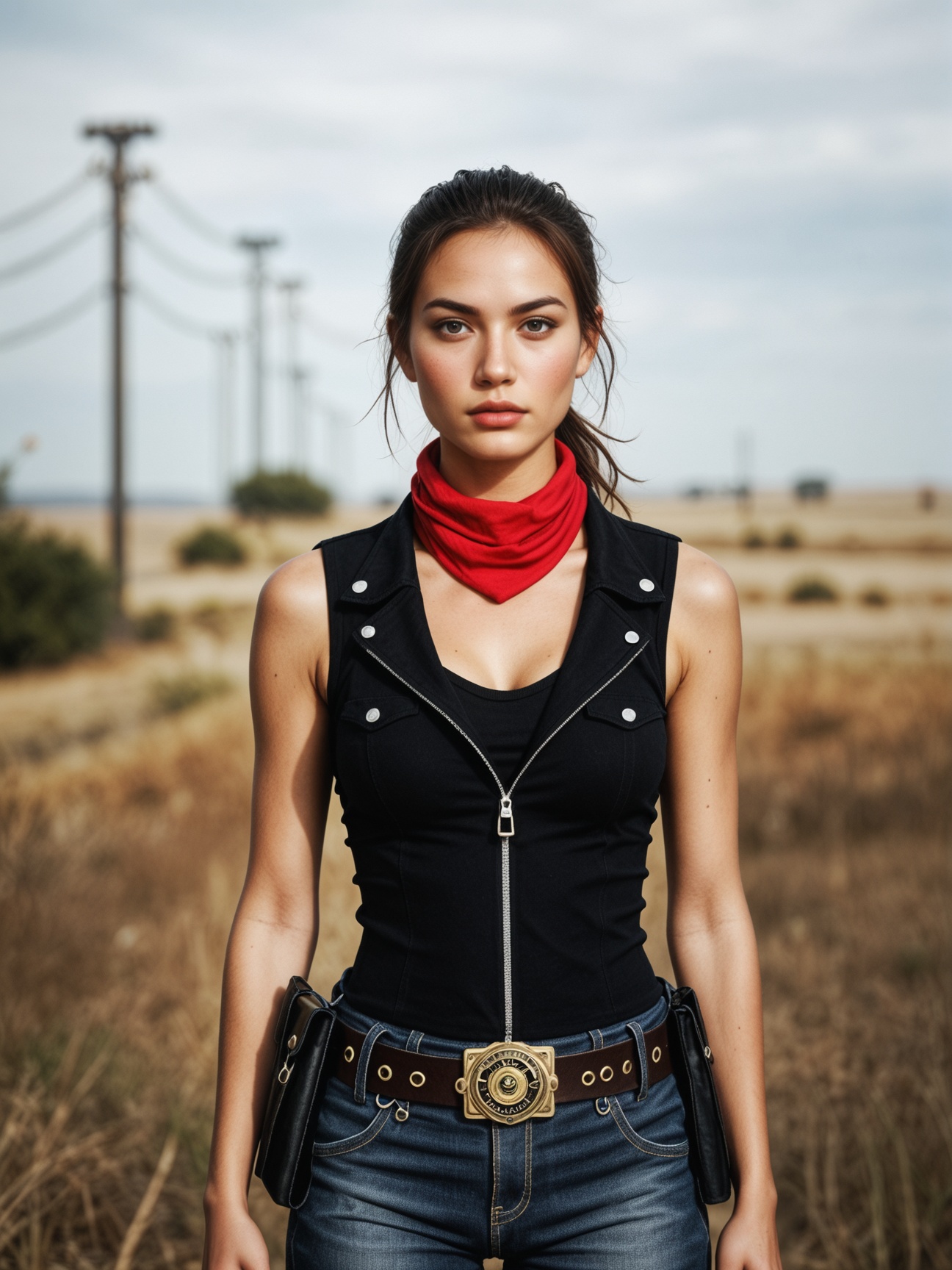 Action heroine holding dual pistols,  aiming at viewer,  denim on Tensor.Art