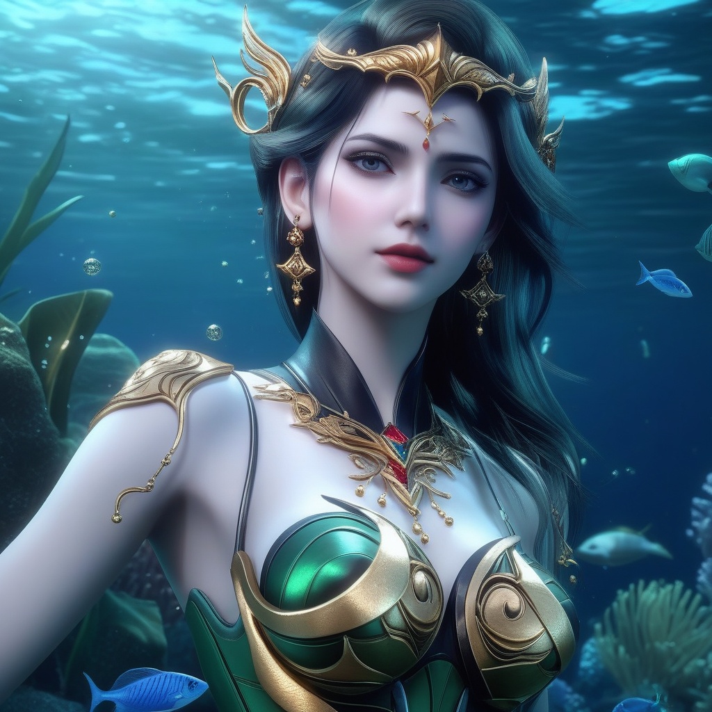 <lora:841-DA-XL-武庚纪-不闻不问:0.8>, (,1girl, ,best quality, ),,masterpiece, ((((, solo, , ,solo focus, ,underwater, )))) ,ultra realistic 8k cg, clean, masterpiece, cinematic lighting, cinematic bloom, (( , )),, , unreal, science fiction, luxury, jewelry, diamond, gold, pearl, gem, sapphire, ruby, emerald, intricate detail, delicate pattern, charming, alluring, seductive, erotic, enchanting, hair ornament, necklace, earrings, bracelet, armlet,,(cleavage),