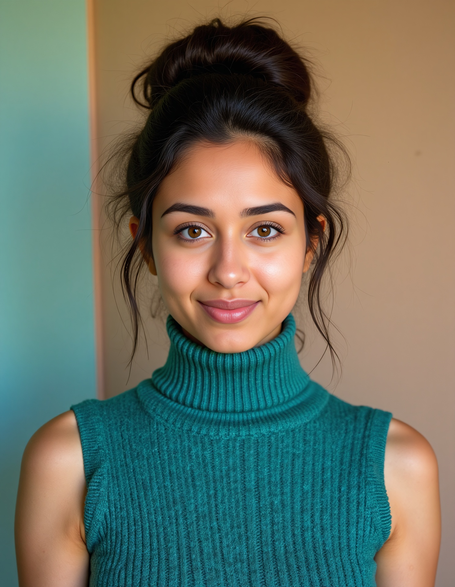 from front photo of a pretty woman with a d351 l1ght skintone,  hyper realistic photo that is safe for work,  shy smile on...