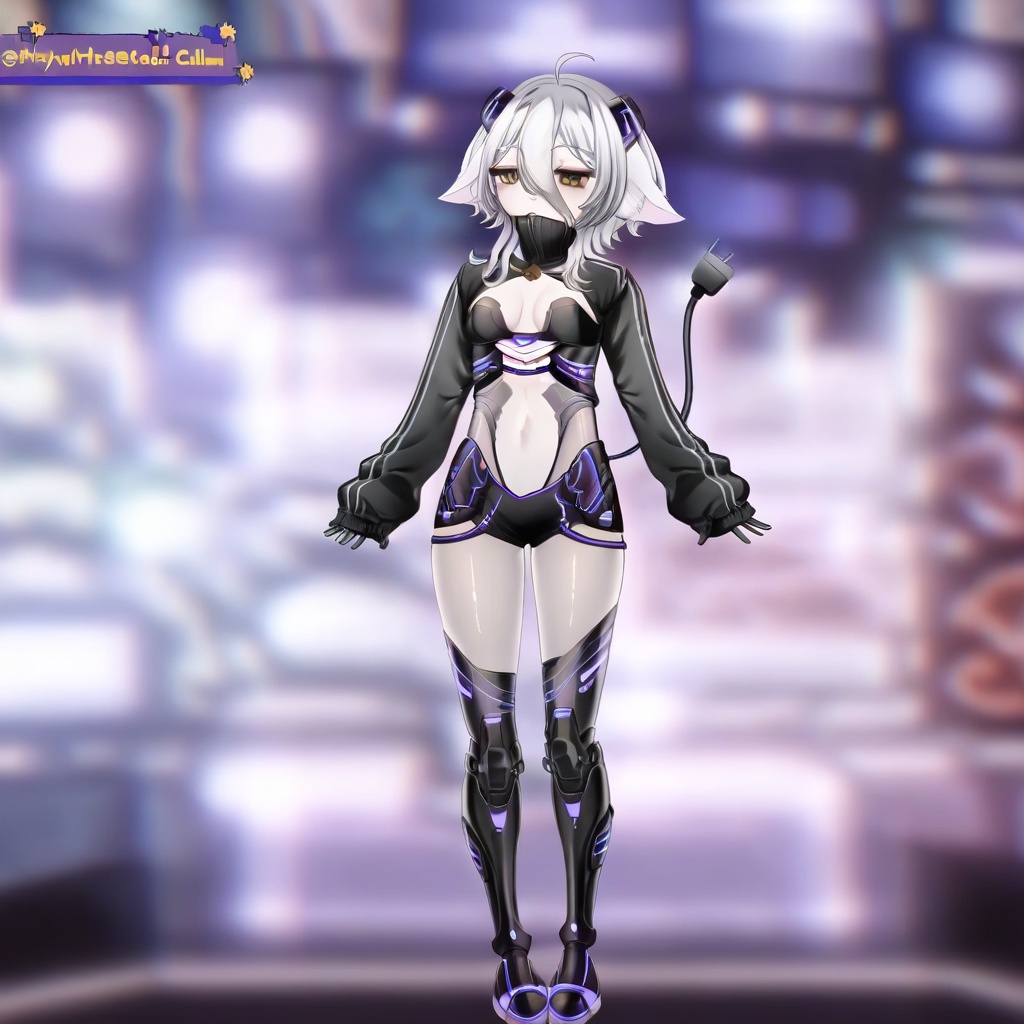 Henya - cyberpunk outfit,  yellow eyes,  grey hair on Tensor.Art