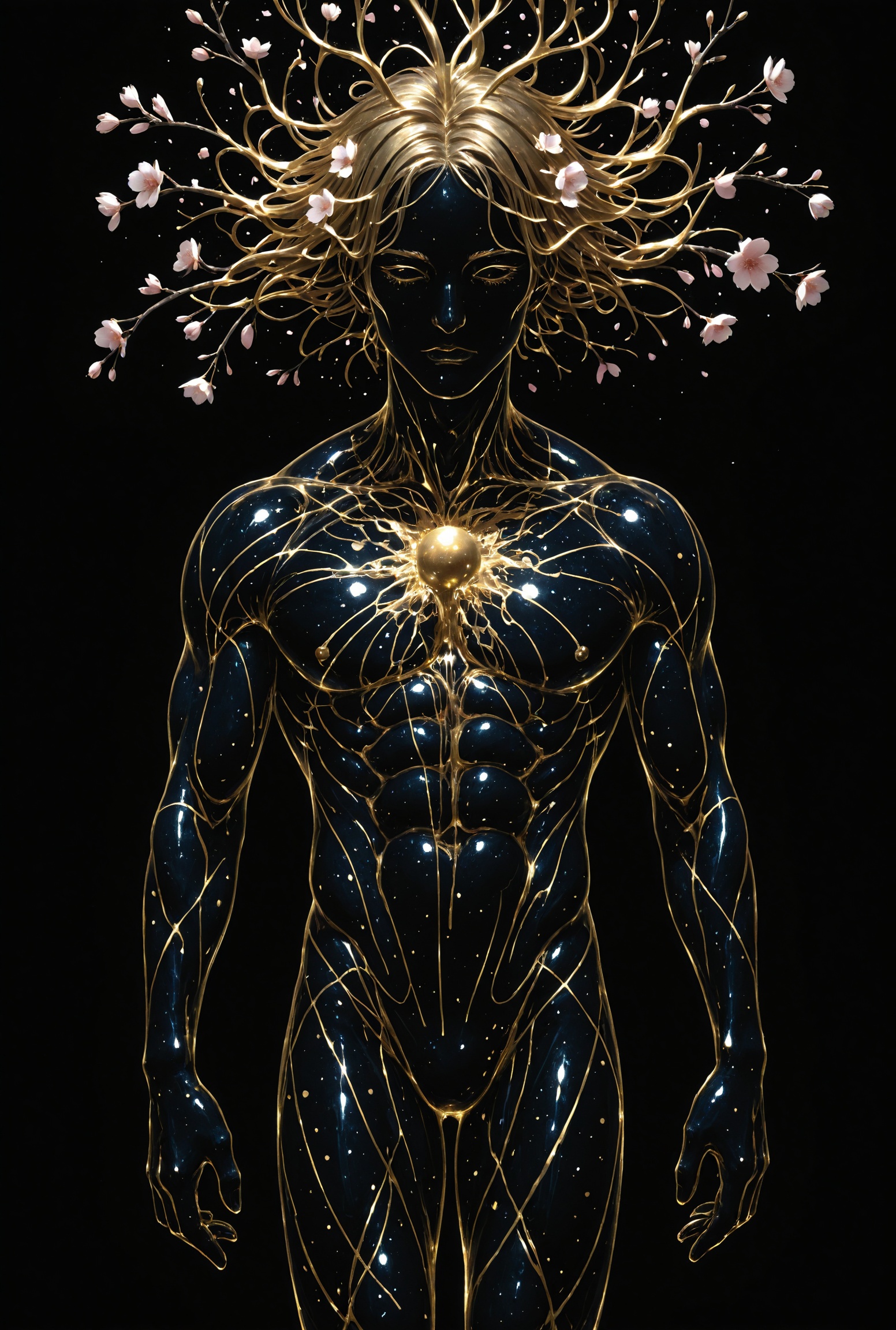 ephemeral silhouette of an Aesthetic Muscle Man in black space,  luminescent,  ephemeral transparent abstraction on Tensor...