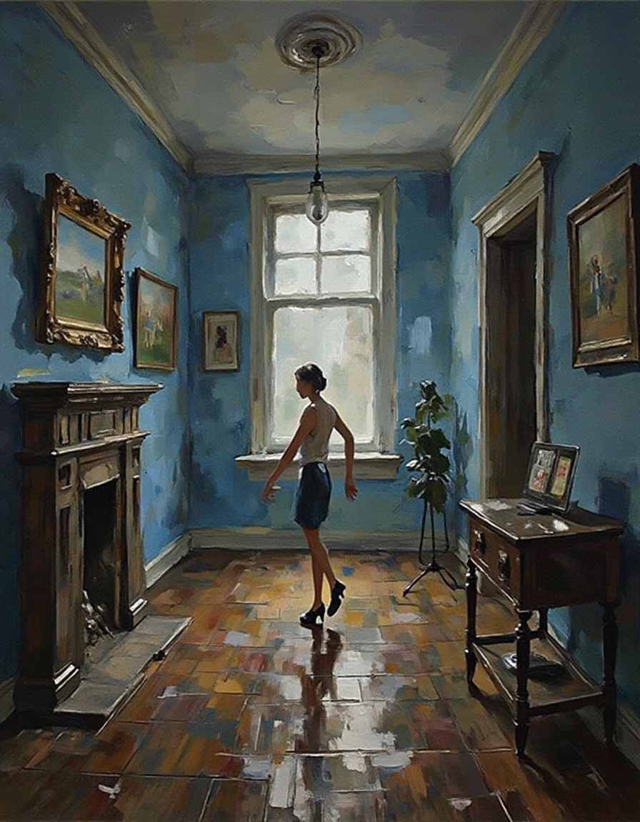 A dibrshstrk style painting,  ,  A room where shadows tell stories on Tensor.Art