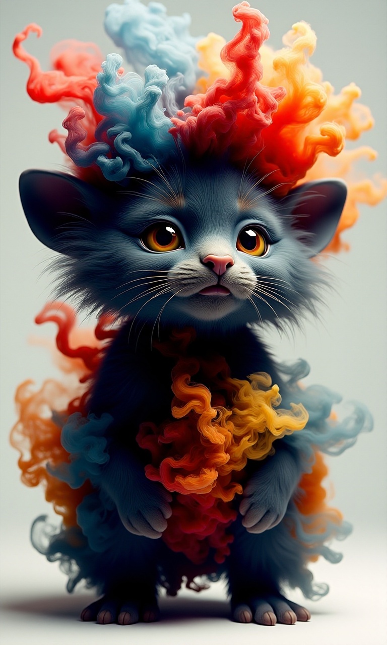 a cute fluffy creature with dark colorful fur on Tensor.Art