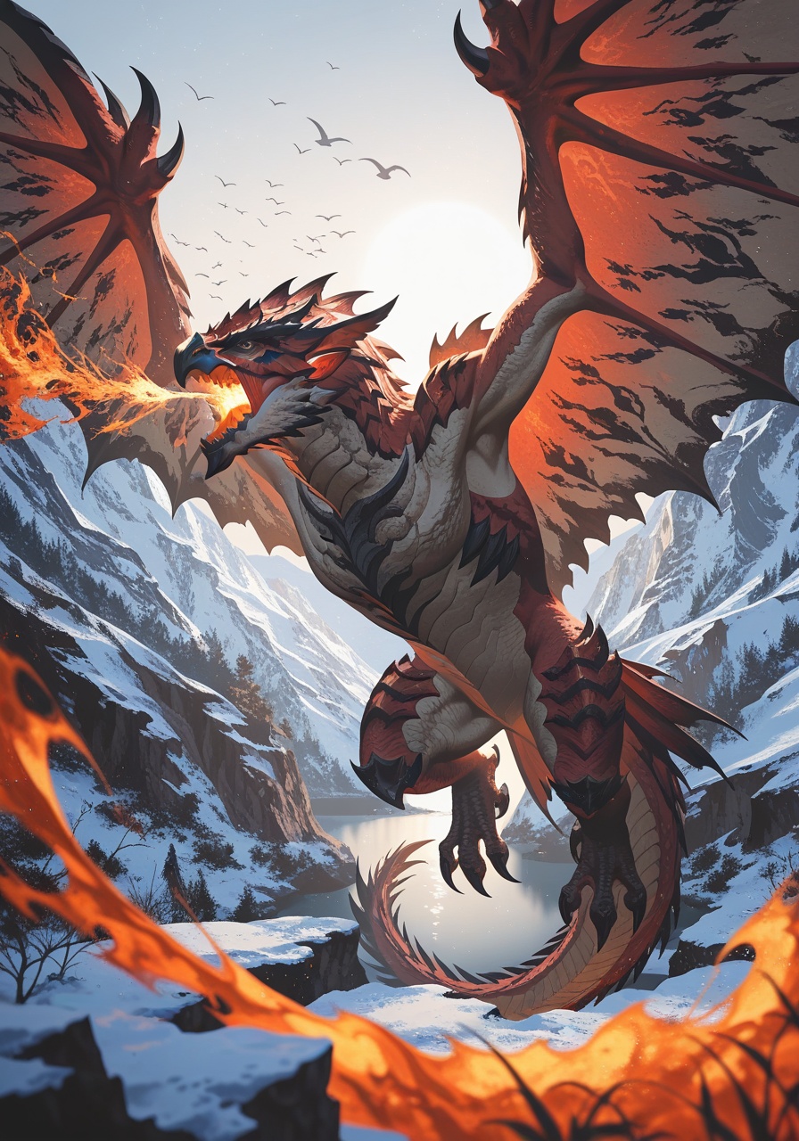 solo quadruped feral rathalos,  yellow eyes,  white body on Tensor.Art