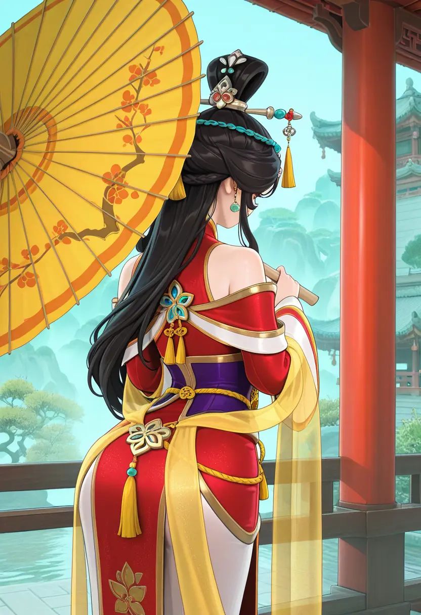 1girl,  wangzhaojun,  black hair on Tensor.Art