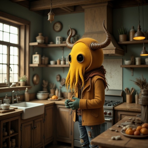 Hornedsquid in a kitchen on Tensor.Art