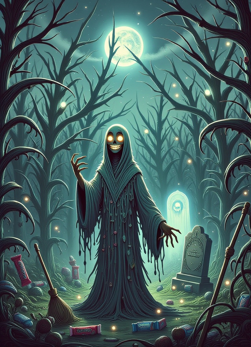 A haunting mystical landscape with a DonMPr1nc3551000FX figure standing in the center of an endless dark fantasy maze surr...