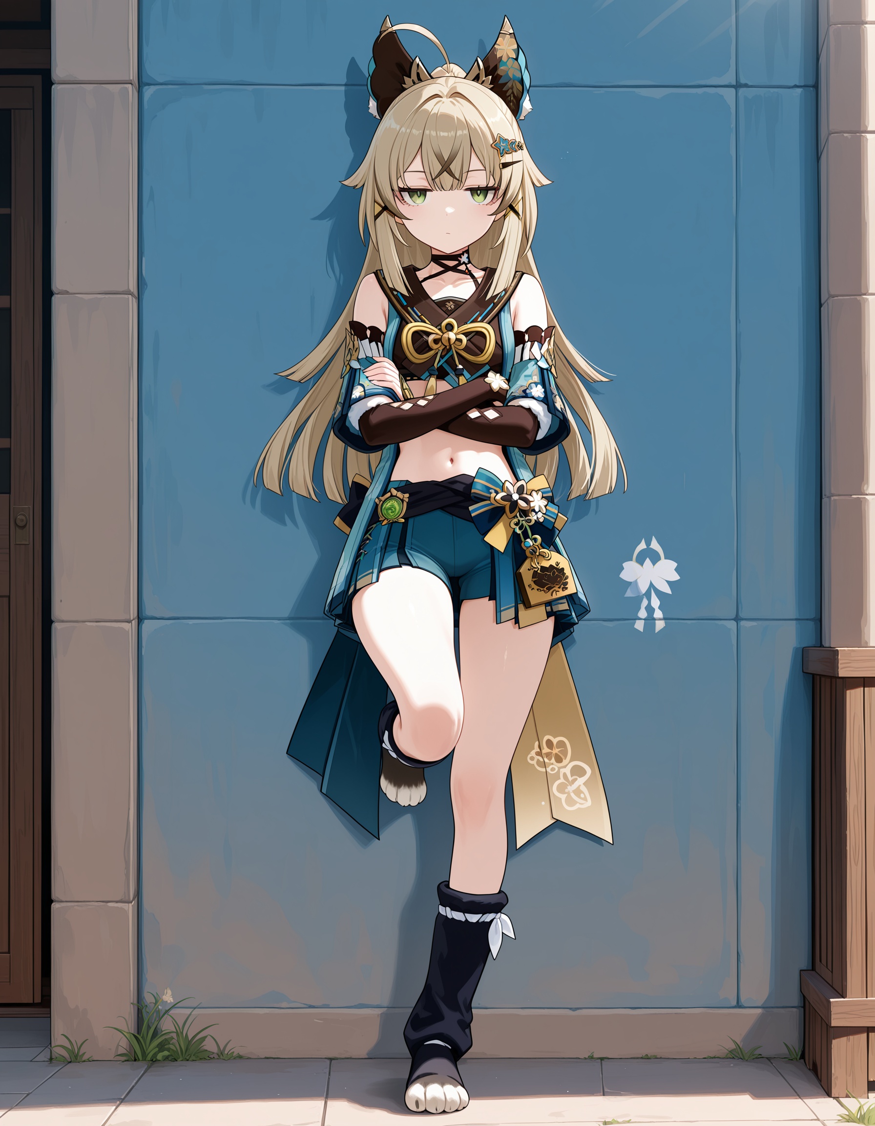 leg up,  against wall,  crossed arms on Tensor.Art