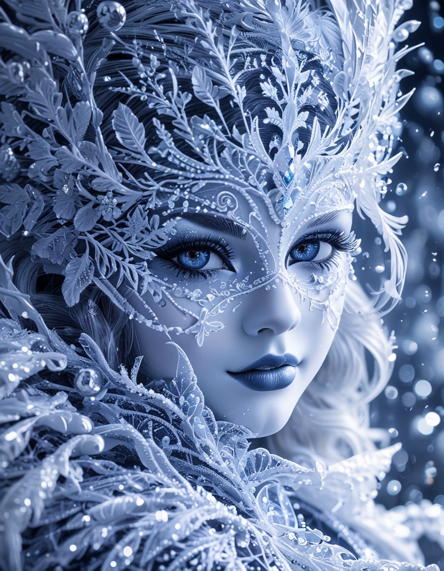 chubby ice woman wearing lace masquerade mask novuschroma47 style on Tensor.Art