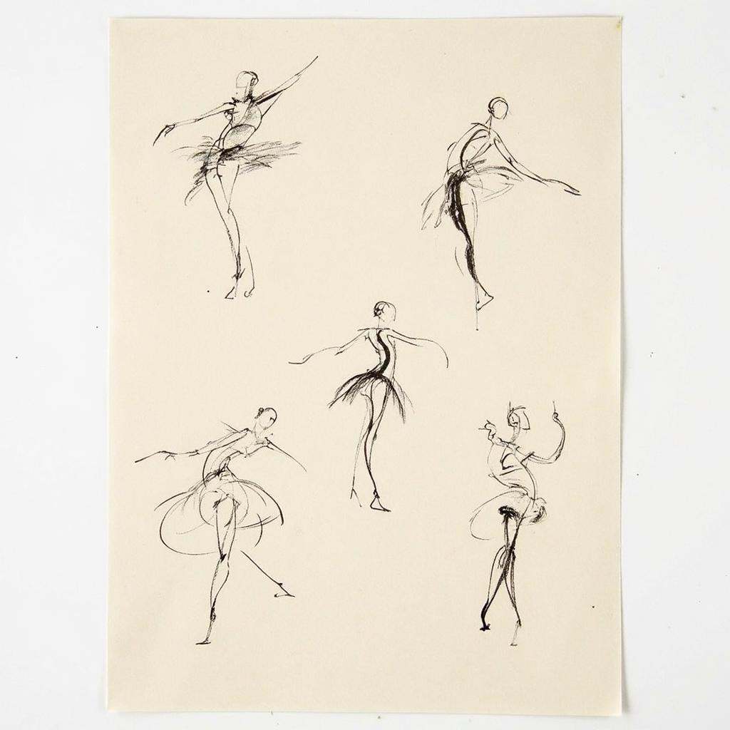gstdrw gstdrw style,  sheet with set of sketches of ballerina with a tutu dancing,  A gesture drawing on a lightly-texture...
