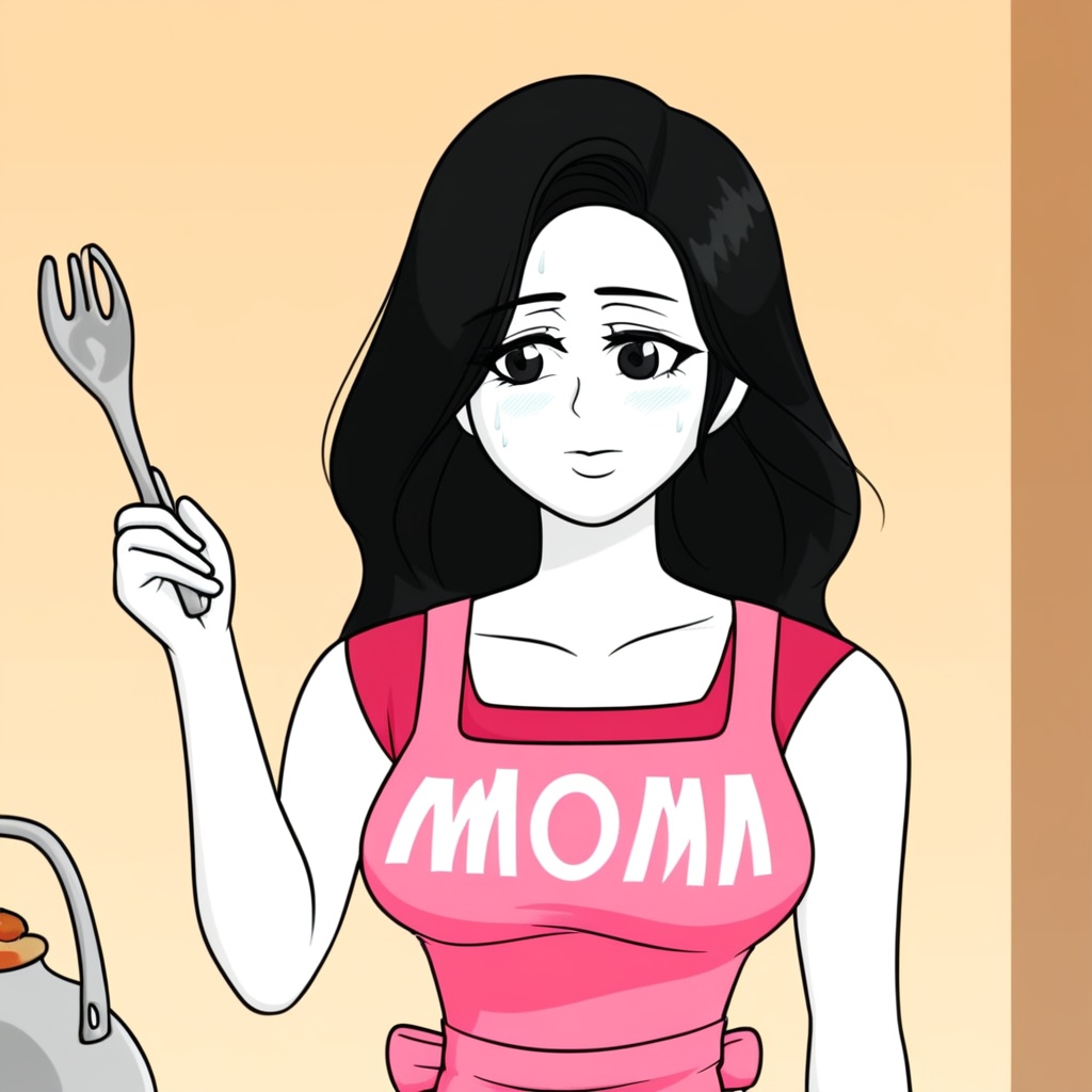 long hair,  Pink apron,  apron with the word "MOM" on Tensor.Art