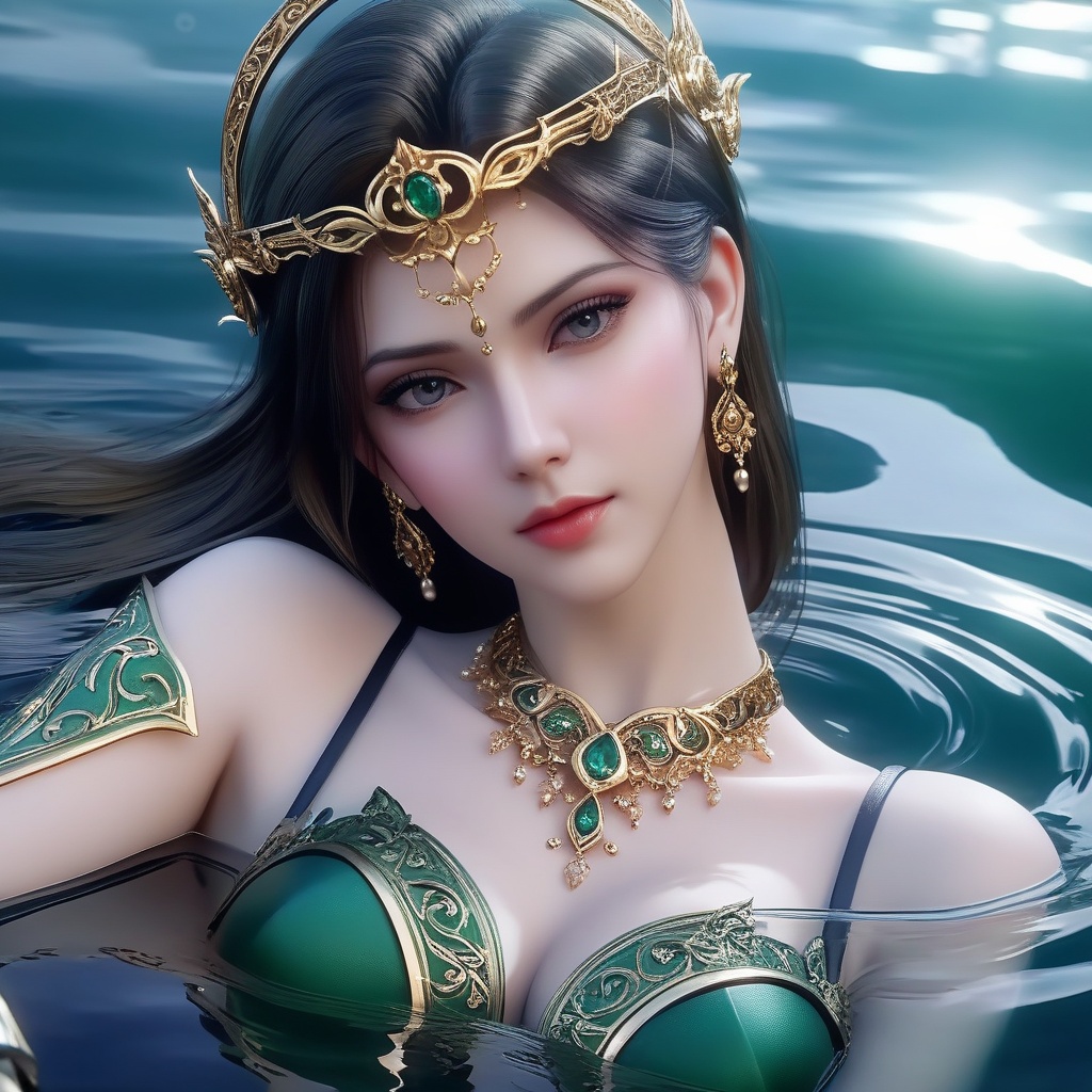 <lora:841-DA-XL-武庚纪-不闻不问:0.8>, (,1girl, ,best quality, ),,masterpiece, ((((1girl, solo, , ,solo focus, lying on water, )))) (cleavage),,  (), ,ultra realistic 8k cg,   clean, masterpiece,     (( , )),,  , unreal, science fiction, luxury, jewelry, diamond, gold, pearl, gem, sapphire, ruby, emerald, intricate detail, delicate pattern, charming, alluring, seductive, erotic, enchanting, hair ornament, necklace, earrings, bracelet, armlet,halo,(cleavage),, , (),