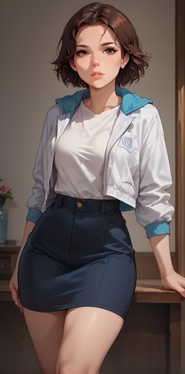 a cartoon picture of Madison russell in brown short hair,  superflat,  superflat on Tensor.Art