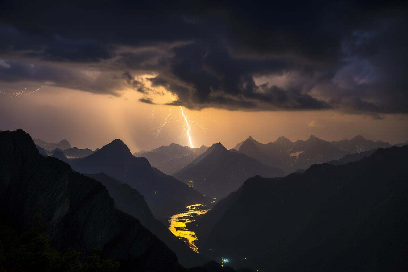 aurelmanea2q photography.A landscape with a dark,  stormy sky. A thick cloud formation dominates the upper portion,  illum...