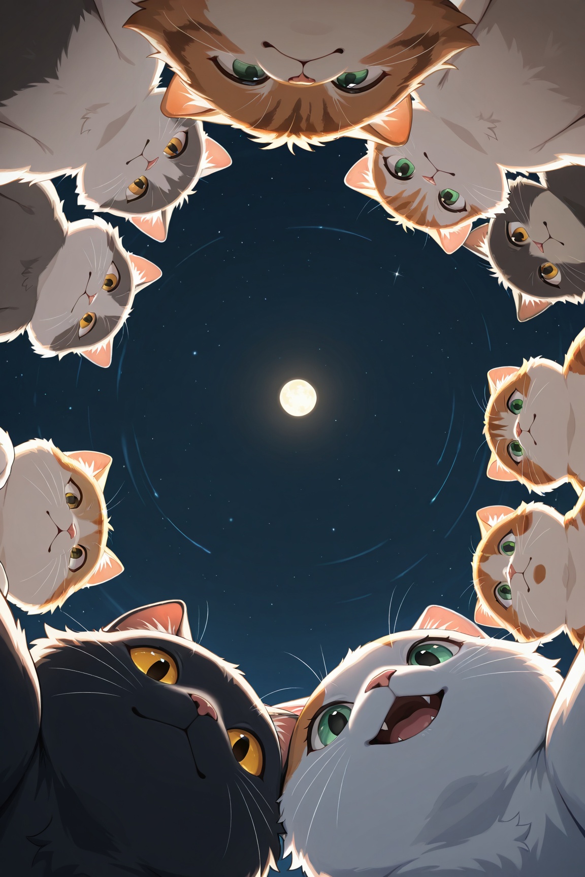 from below,  circle formation,  multiple cat on Tensor.Art