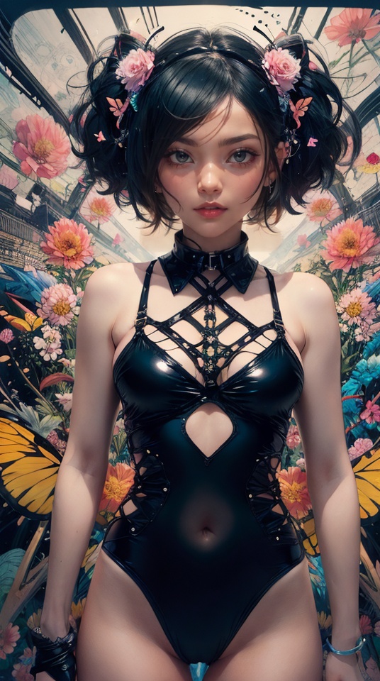 tutututu,  black one-piece swimsuit,  collar on Tensor.Art
