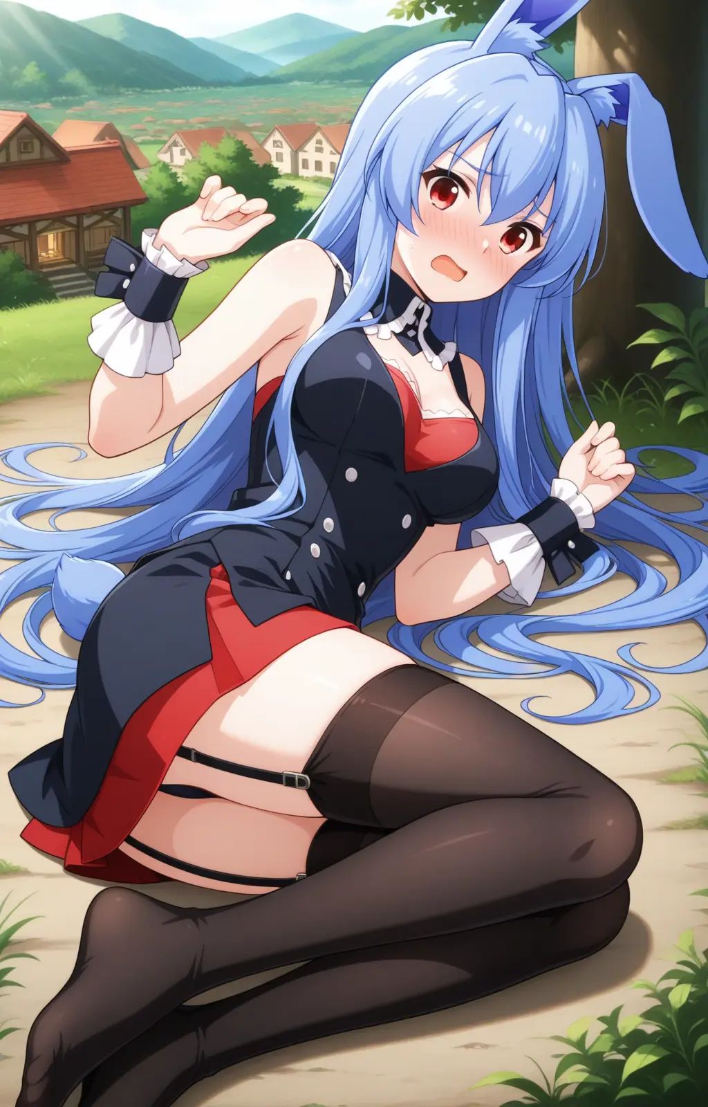 pc-kurousagi,  red eyes,  long hair on Tensor.Art