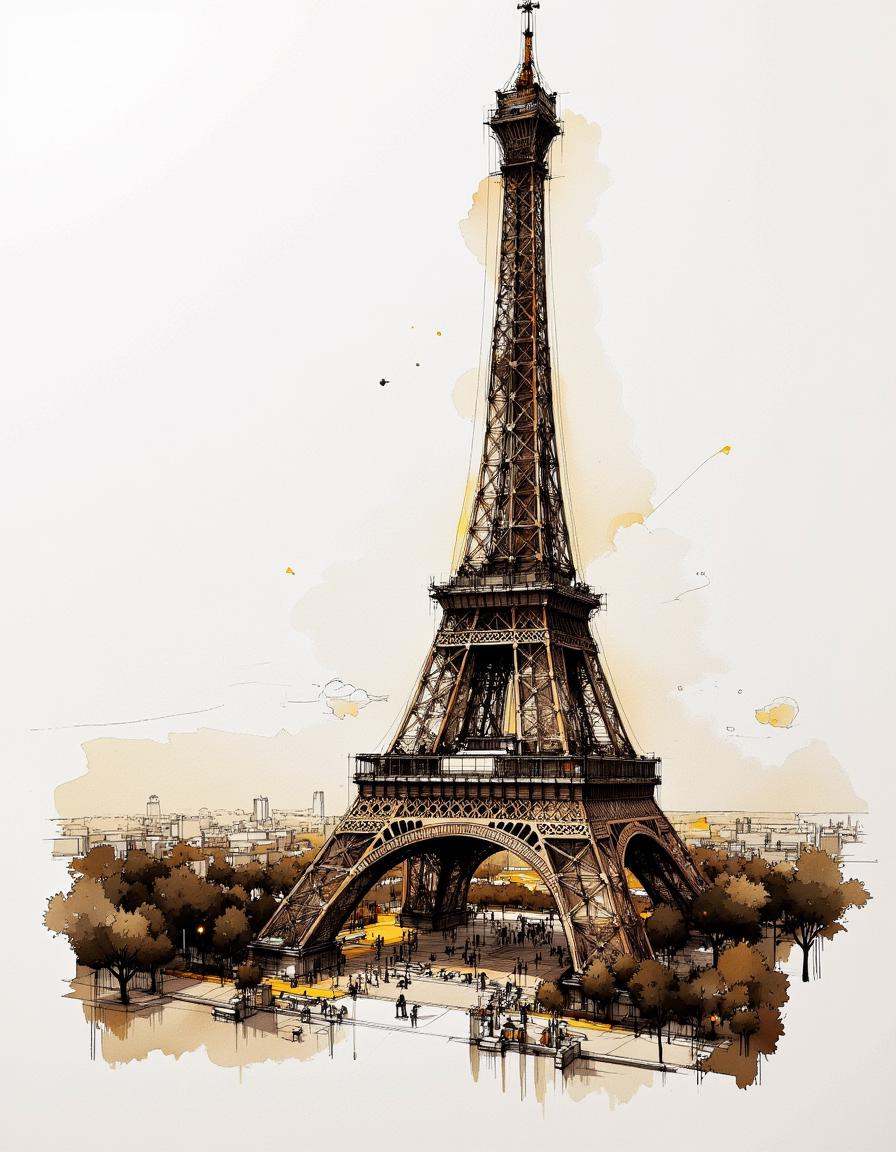 sketching of an Eiffel architecture,  masterpiece,  best quality.The site is lit by lighting professionals on Tensor.Art