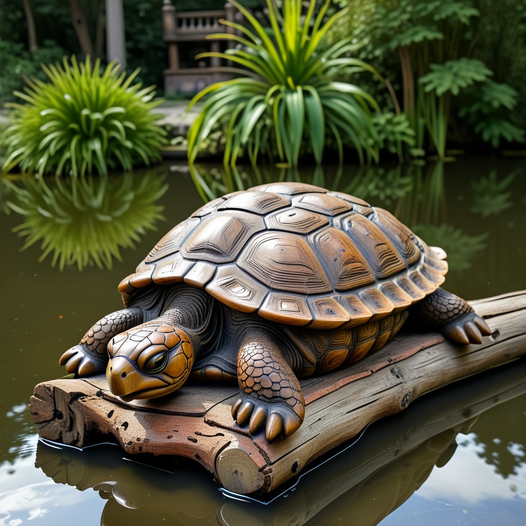 made of wood,  a turtle statue,  antique statue on Tensor.Art