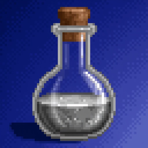 A HoMM2 style Endless Vial of Mercury artifact,  gradient blue background.The image is a drawing,  showcasing a glass test...