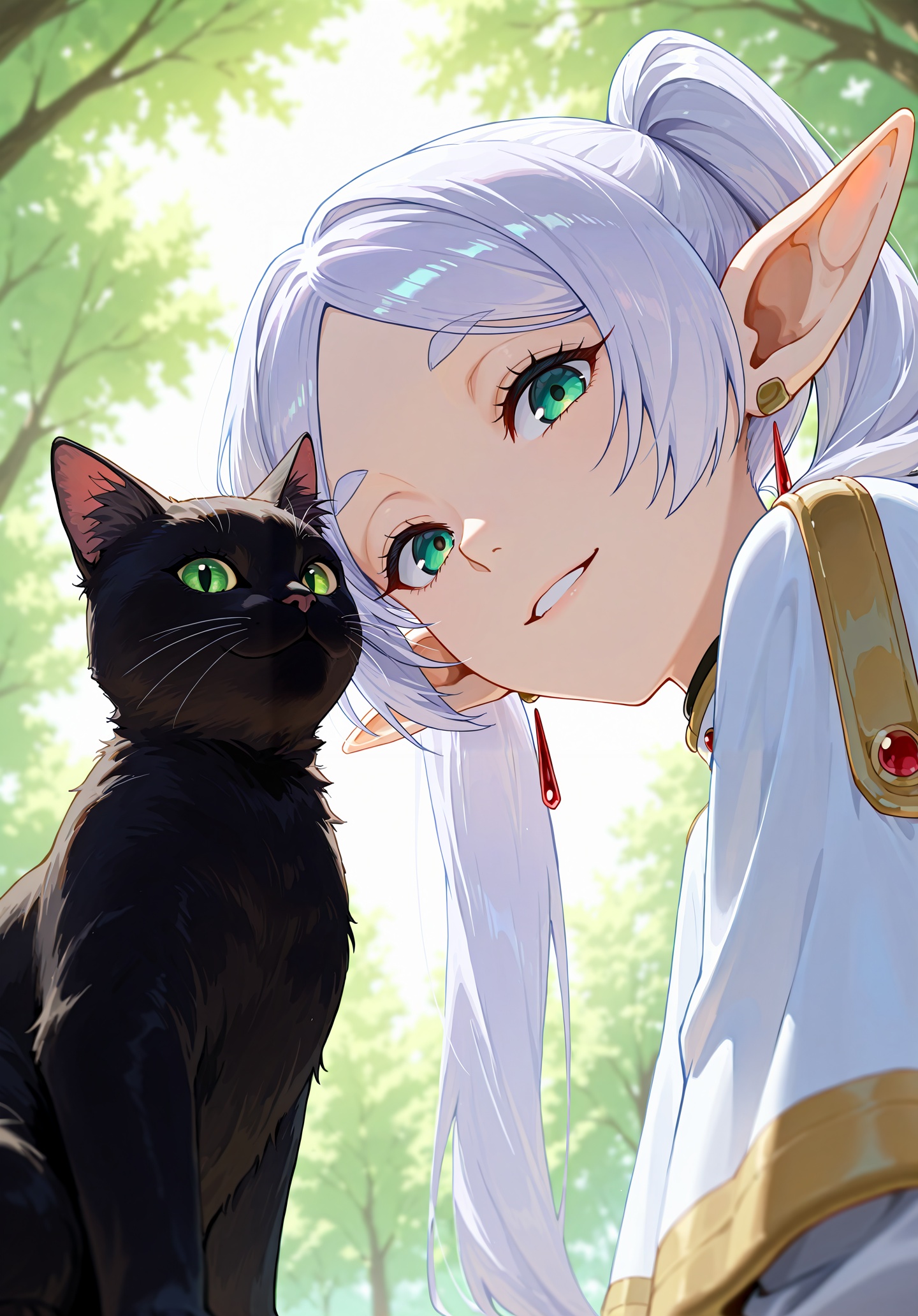 Frieren,  smiling,  holding black cat on Tensor.Art