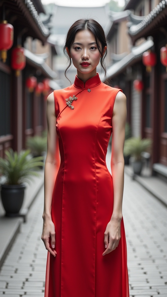 arafed woman in a red dress standing on a street,wearing a red cheongsam,traditional chinese clothing,gorgeous chinese model,chinese dress,traditional chinese,style of guo hua,jingna zhang,cheongsam,beautiful oriental woman,chinese woman,Zhang Shuqi,Lin Tinggui,a young asian woman,young asian woman,Wu Shixian,Yun Shouping,beautiful asian woman,8k artistic portrait photography,Zhang Shunzi,cinematic. by leng jun,wearing ancient chinese clothes,Tang Sin Yun Sandara,Wen Jia,Yang Weizhen,Qiu Ying,photo of slim girl model,asian woman,as a retrofuturistic heroine,jia ruan,traditional chinese textures,Huang Shen,Guo Chun,