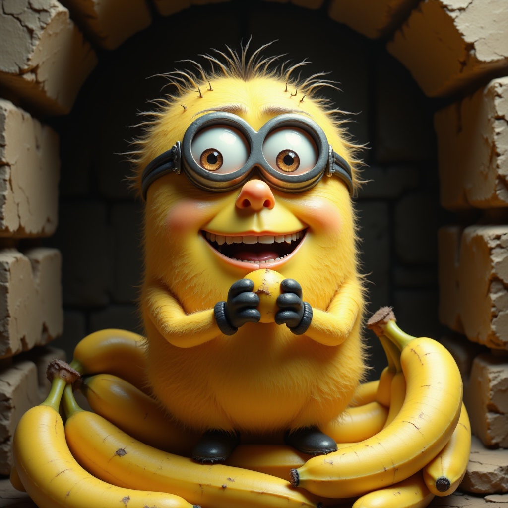 face_crack,  A close-up shot of a Minion's bright yellow face,  with a goofy grin and wide on Tensor.Art