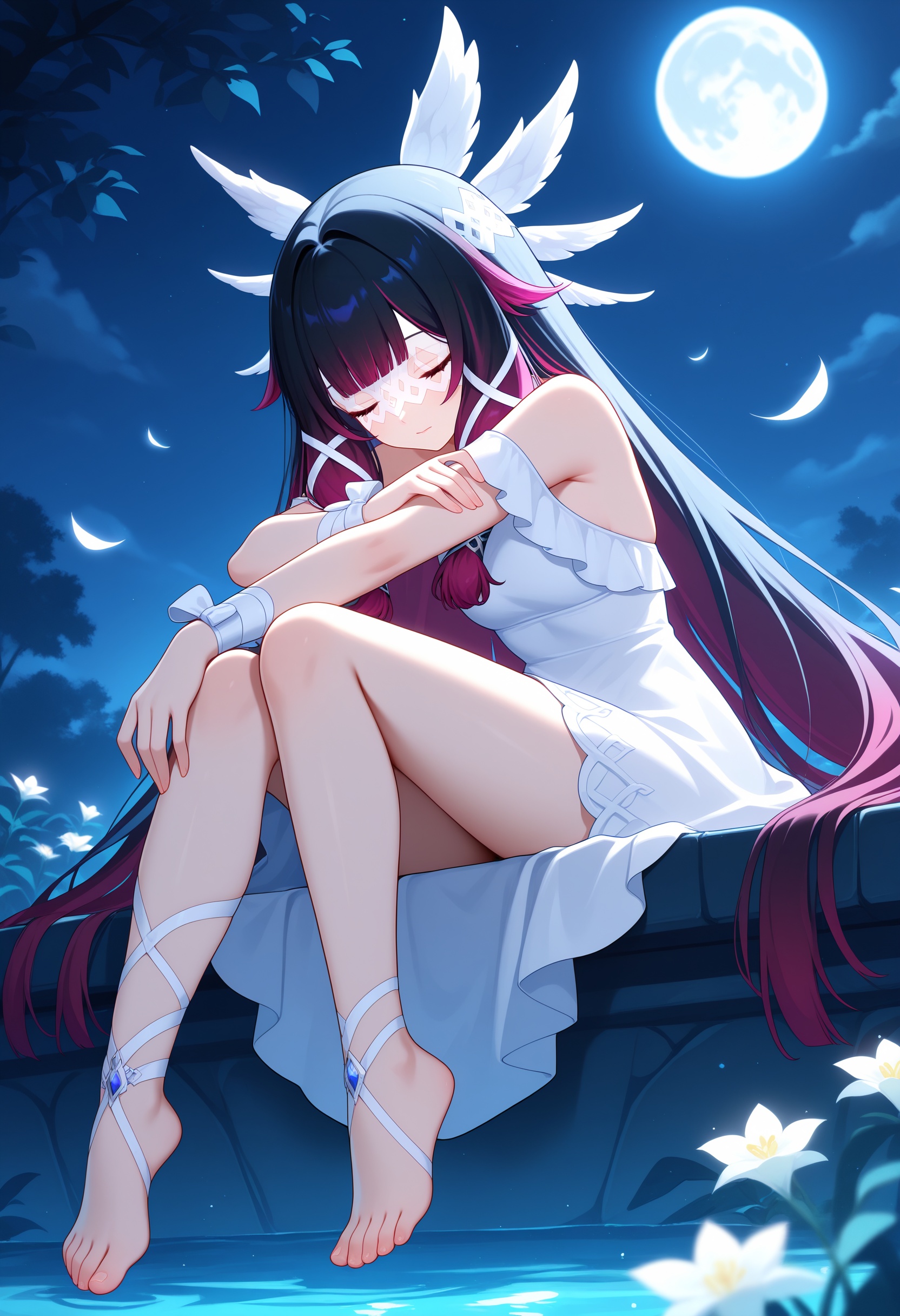 1girl,  columbina \(genshin impact\),  bare shoulders on Tensor.Art