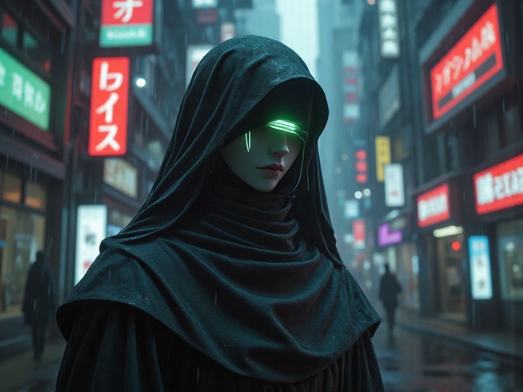 This is a digital artwork rendered in a dark,  moody,  and somewhat surreal style. The subject is a person with a pale on...