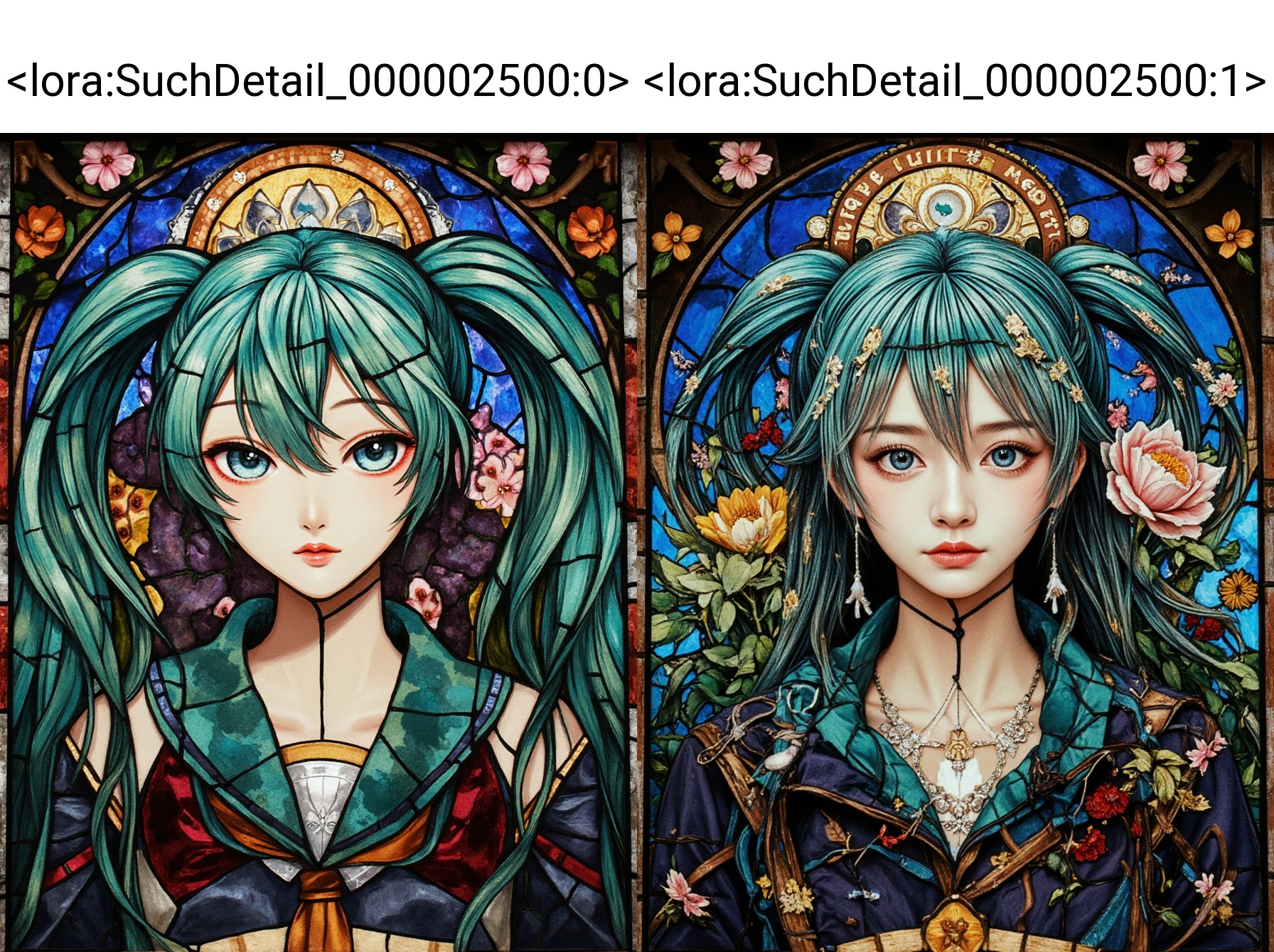 Stained glass window of a Hatsune Miku,  hyper realistic on Tensor.Art