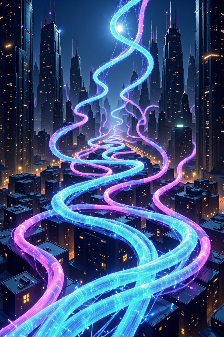 neon_cable,  A biomechanical dragon coiled in the depths of an endless ocean trench. Its obsidian black scales shimmer wit...