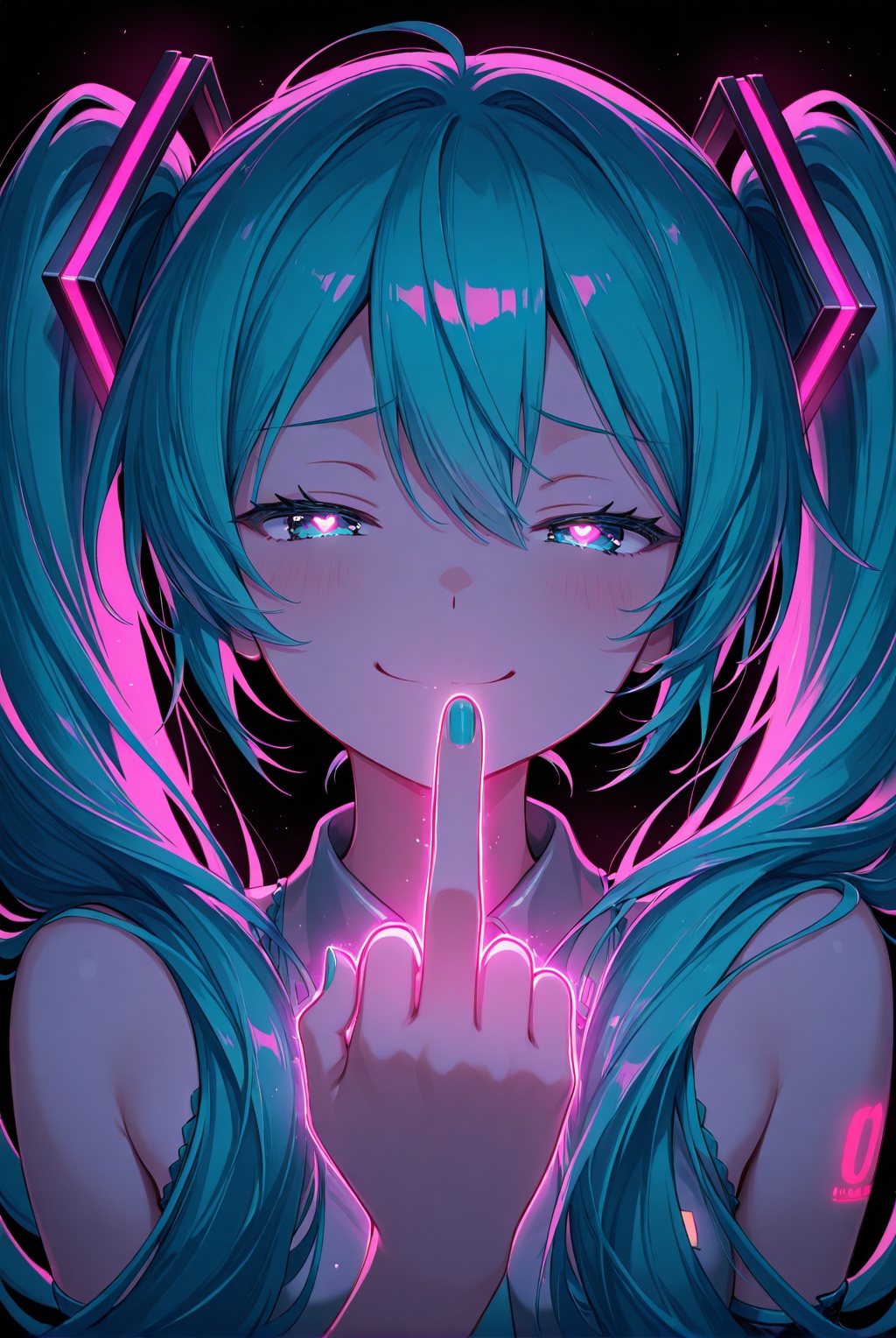 Hatsune Miku,  limited palette,  black background on Tensor.Art