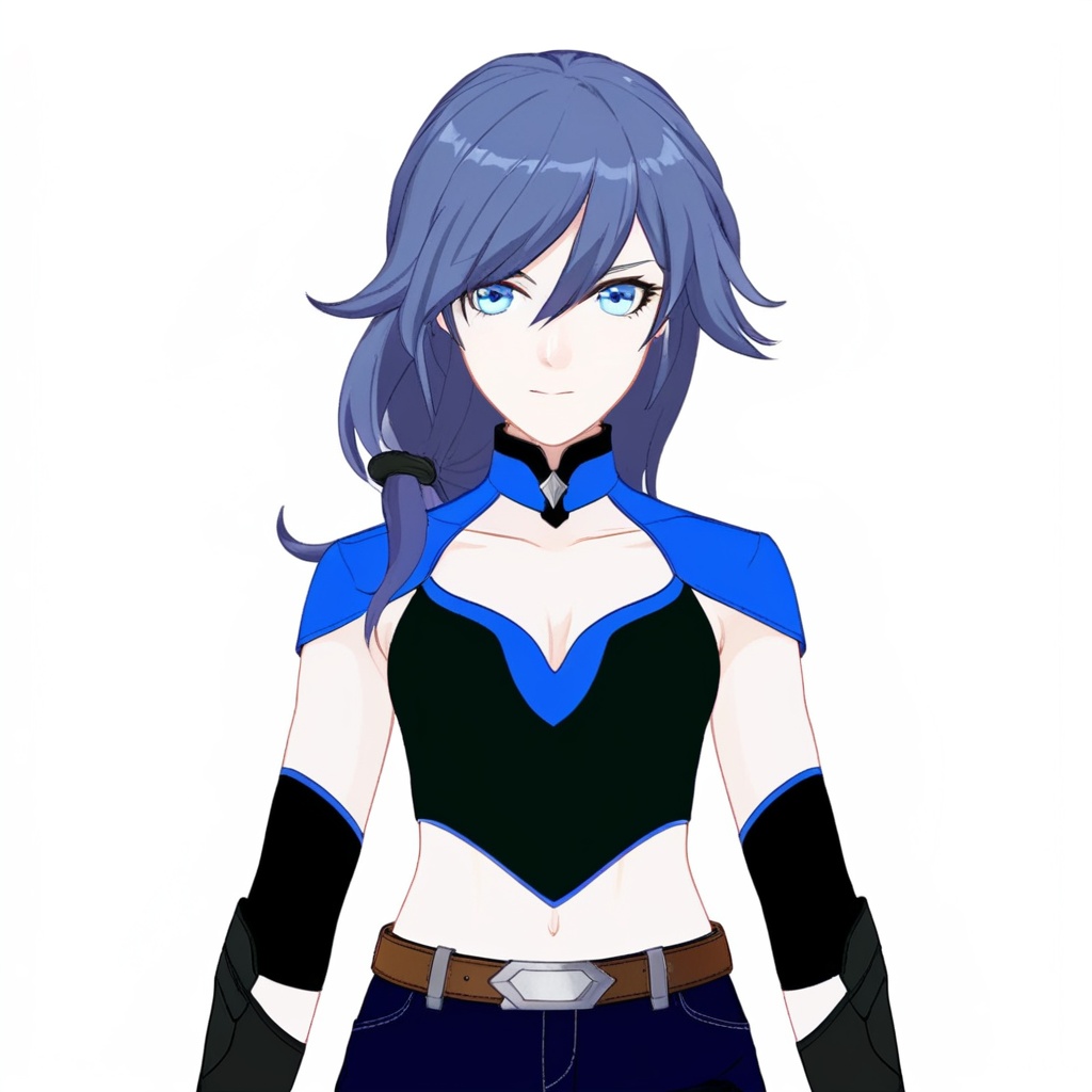 (white background:1.2),looking at viewer,(SOLO:1.4),outline,simple background,upper body, cowboy shot,looking at viewer,(((arms at side))),  fu hua, fu_hua, solo, 1girl, long_hair, blue_eyes, gloves, shorts, dress, belt, hair_between_eyes, blue_hair, jewelry, earrings<lora:fuhua:0.8>