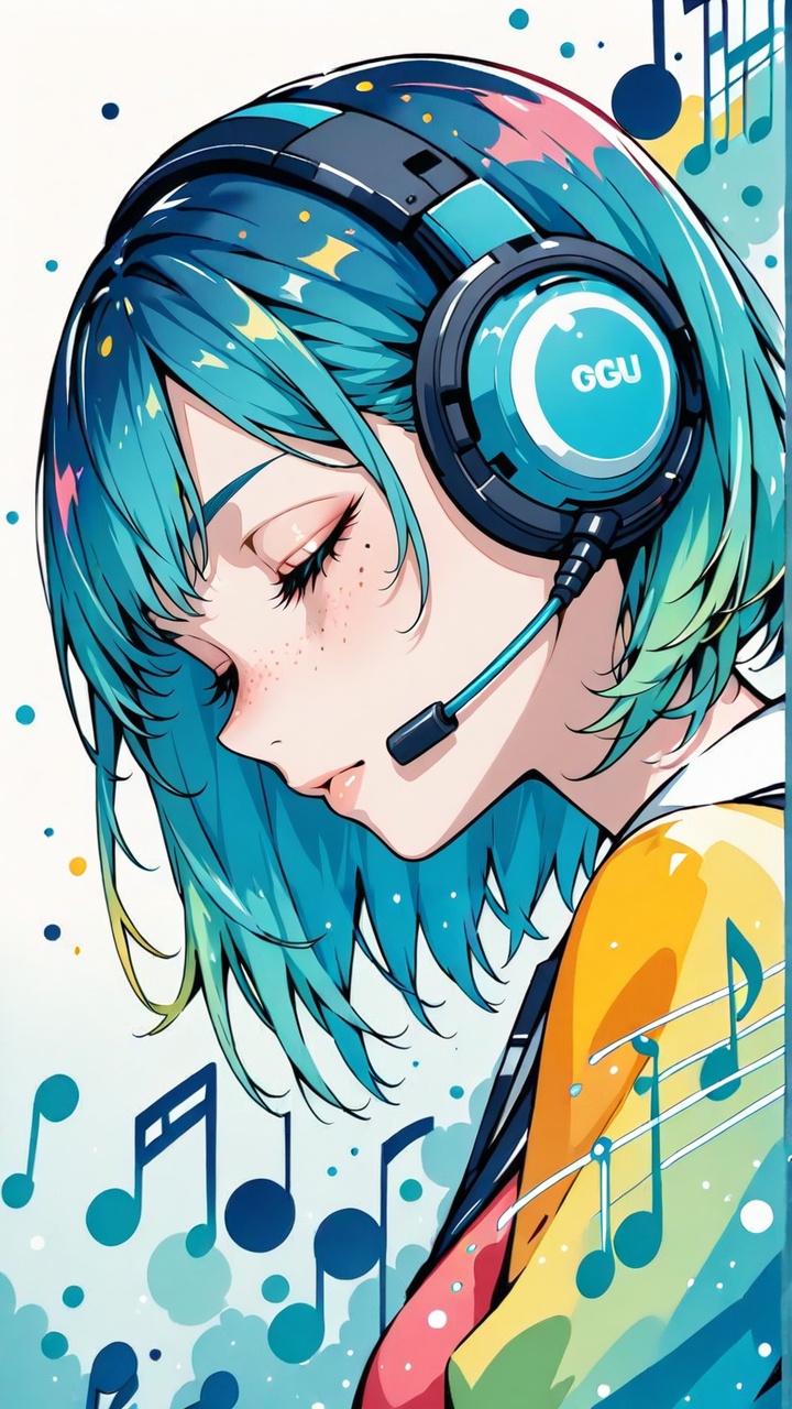 a woman,  vibrant colors,  music notes on Tensor.Art