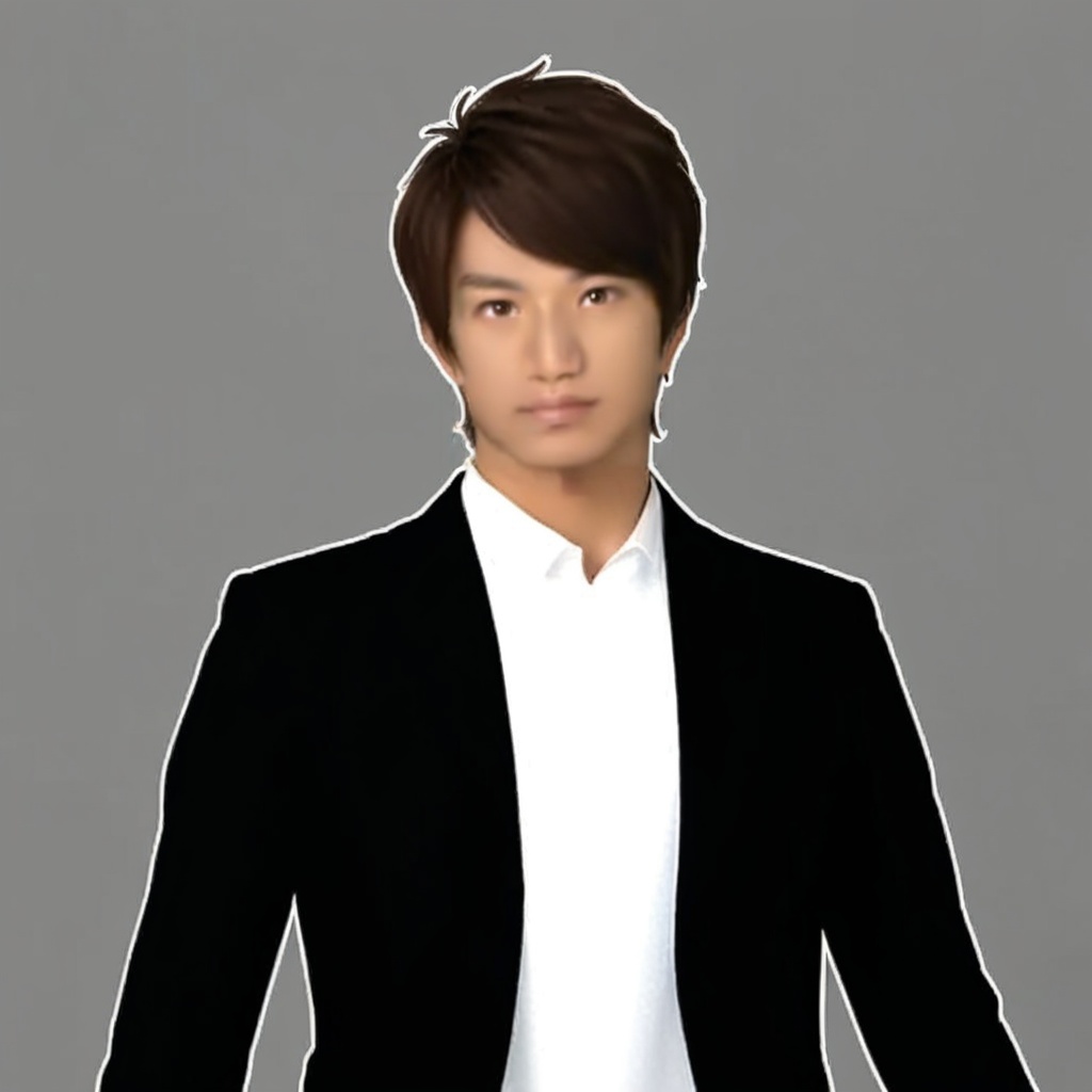 (grey background:1.2),(SOLO:1.4),(((simple background,))),outline,standing,looking at viewer,arms at side    dcd, 1boy, male focus, brown hair, shirt, realistic, jacket, suit, brown eyes, red shirt<lora:mss-pony:0.7>