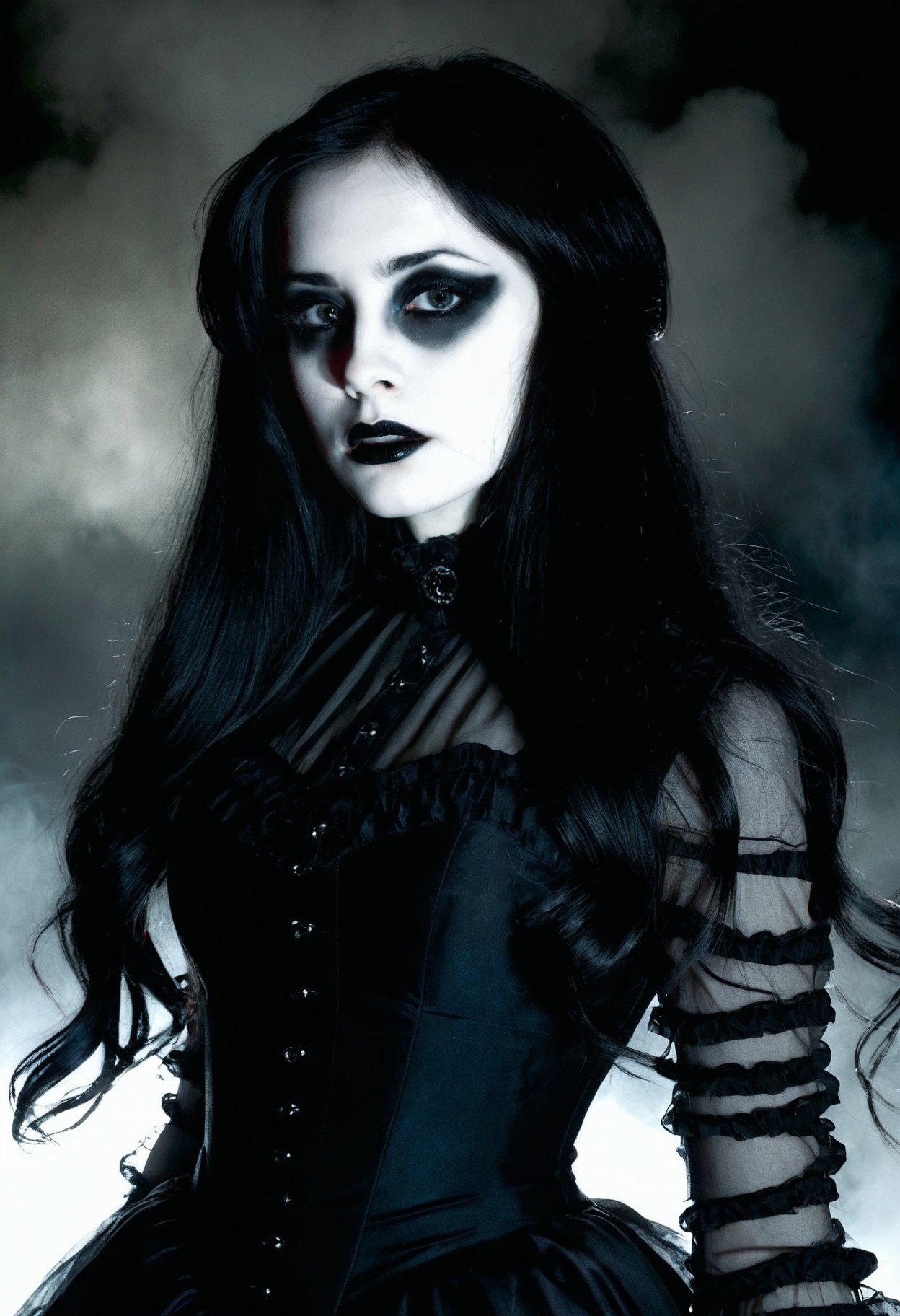 1girl,  gothic beauty,  long flowing black hair on Tensor.Art