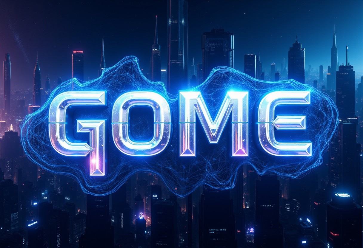 gome style,  a sleek and futuristic movie poster with the title "gome style" in bold,  metallic silver letters with a holo...