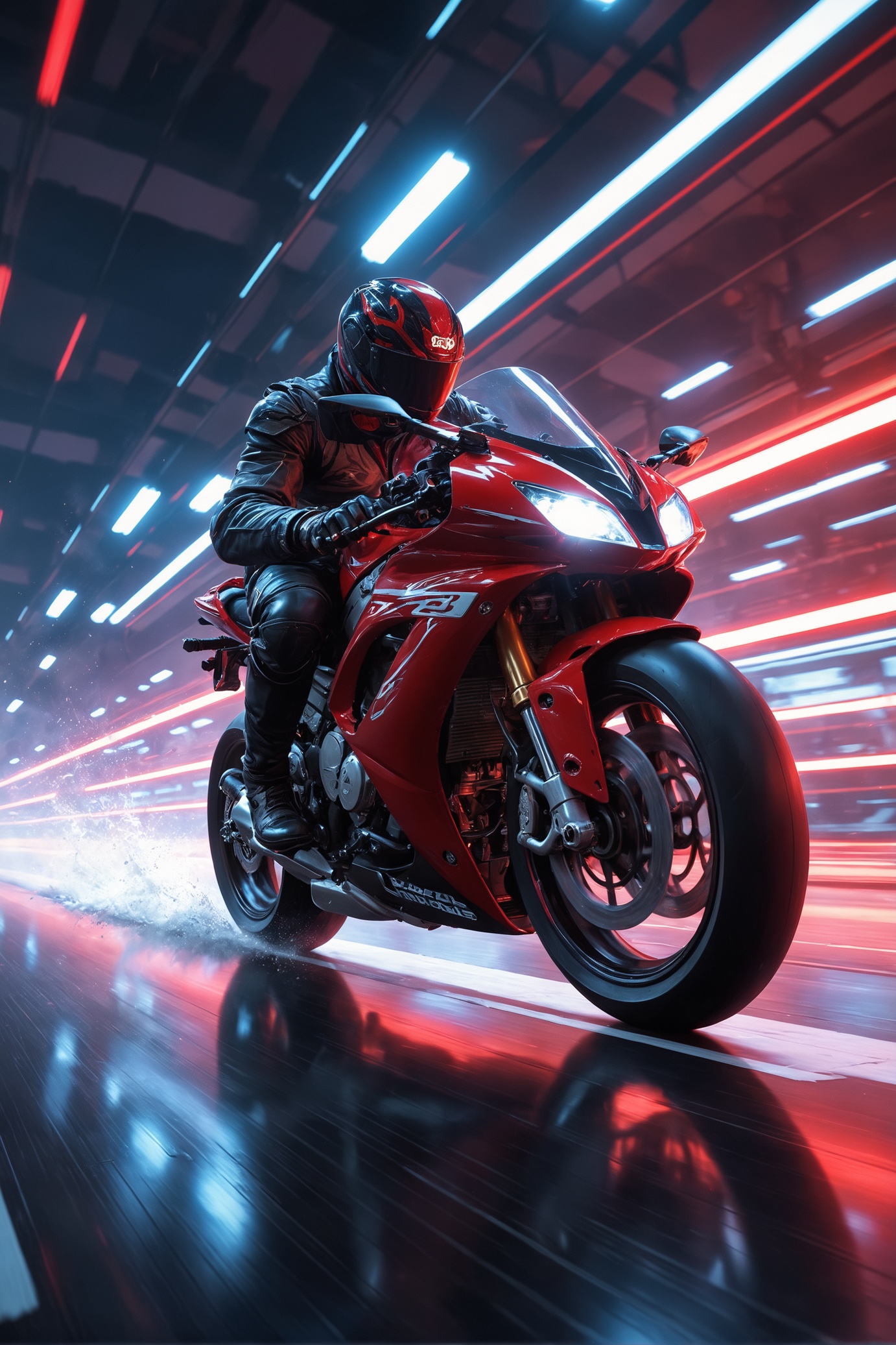 biker,  shot from side,  racing stripes on Tensor.Art
