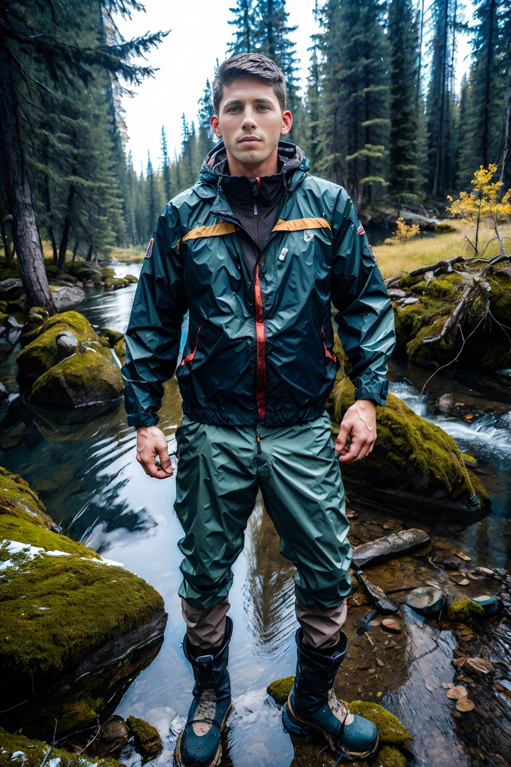 ((boreal forest)),  (small cascade of water),  RomanTodd is a hiker on Tensor.Art