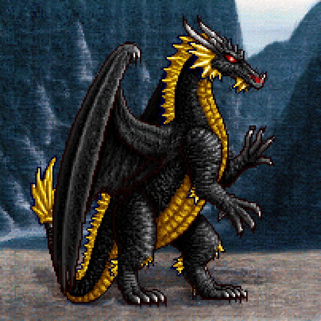 Original HoMM2 style full-height Black Dragon creature on a warlock faction background,  warlock creature,  warlock factio...
