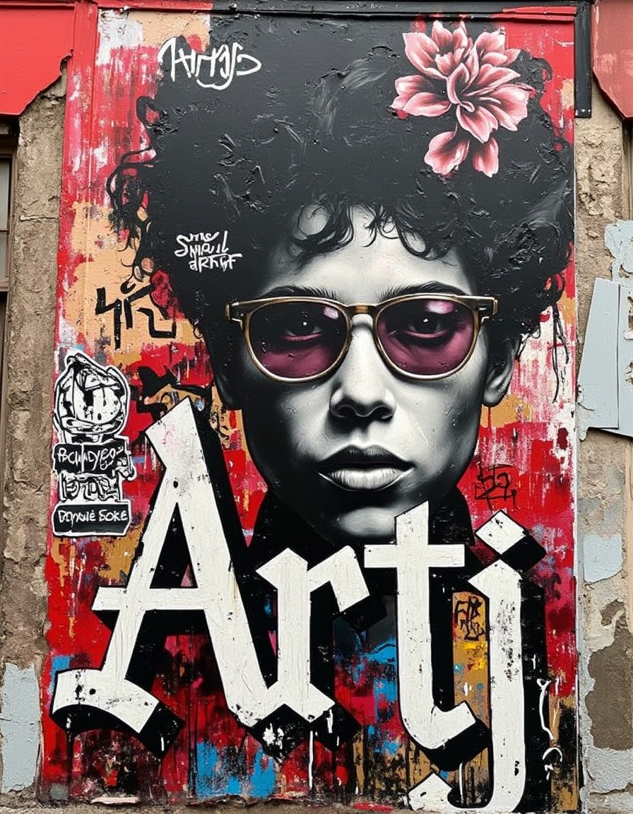 Street-Artji,  street art graffiti bansky style,  "street Artji" written bold text on Tensor.Art