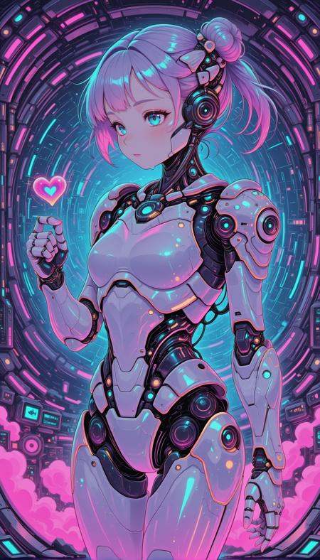 1girl,  pastel-colored android,  holding a tiny holographic heart on Tensor.Art