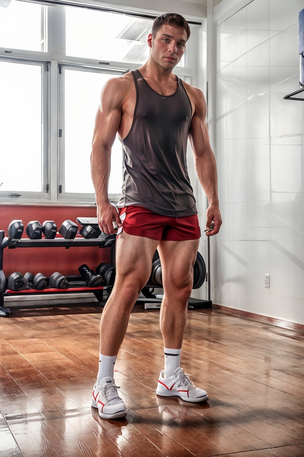 professional gym,  high ceiling,  weight machines in the background on Tensor.Art