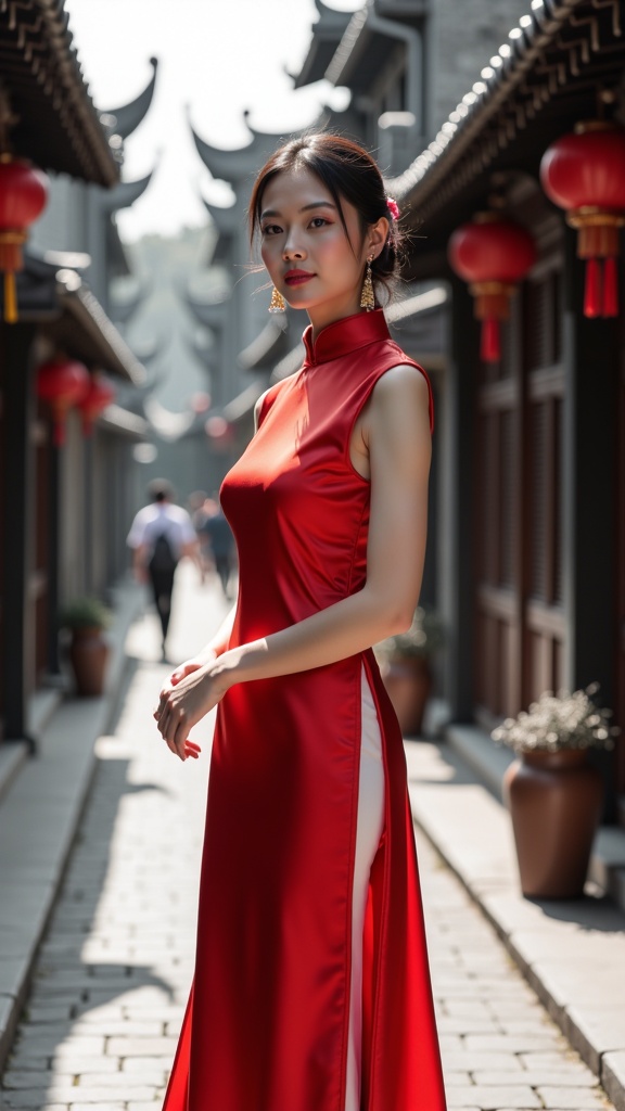 arafed woman in a red dress standing on a street,wearing a red cheongsam,traditional chinese clothing,gorgeous chinese model,chinese dress,traditional chinese,style of guo hua,jingna zhang,cheongsam,beautiful oriental woman,chinese woman,Zhang Shuqi,Lin Tinggui,a young asian woman,young asian woman,Wu Shixian,Yun Shouping,beautiful asian woman,8k artistic portrait photography,Zhang Shunzi,cinematic. by leng jun,wearing ancient chinese clothes,Tang Sin Yun Sandara,Wen Jia,Yang Weizhen,Qiu Ying,photo of slim girl model,asian woman,as a retrofuturistic heroine,jia ruan,traditional chinese textures,Huang Shen,Guo Chun,
