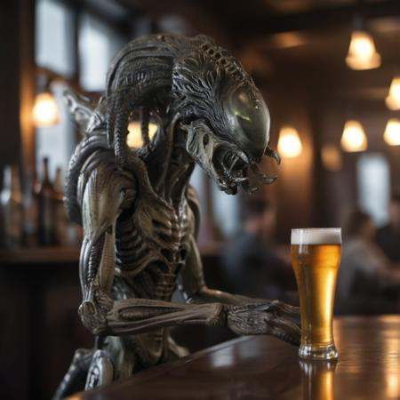 an alien,  full body,  having a beer in a pub on Tensor.Art